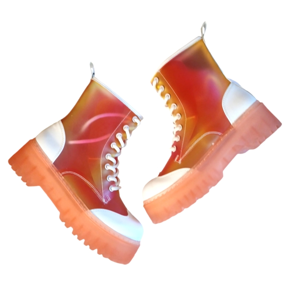 Yoki Woman's Kenzo Lace Up Platform Ankle Boot Pink and Orange size 5.5